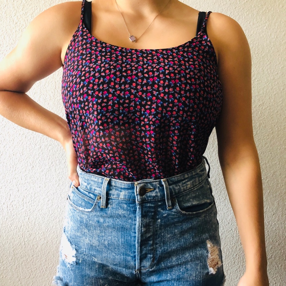 Black Flowy Floral Tank Top